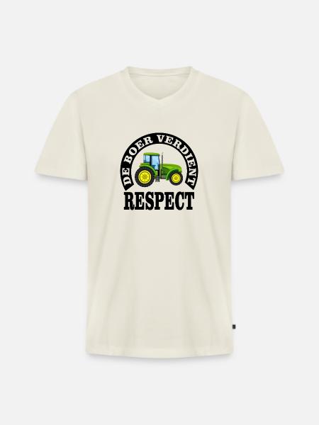 Farmers deserve respect - Men's Premium Organic T-shirt with V-neck - off white