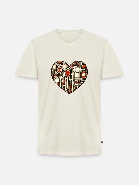 Küchenliebe Herz - Männer Premium Bio T-Shirt mit V-Ausschnitt - Naturweiß