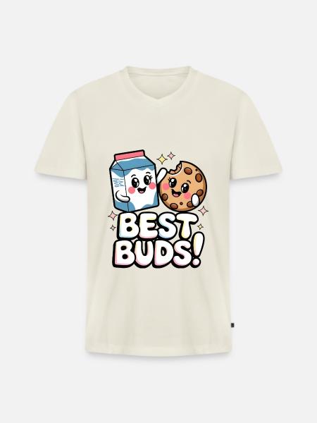 Best Buds! - Men's Premium Organic T-shirt with V-neck - off white