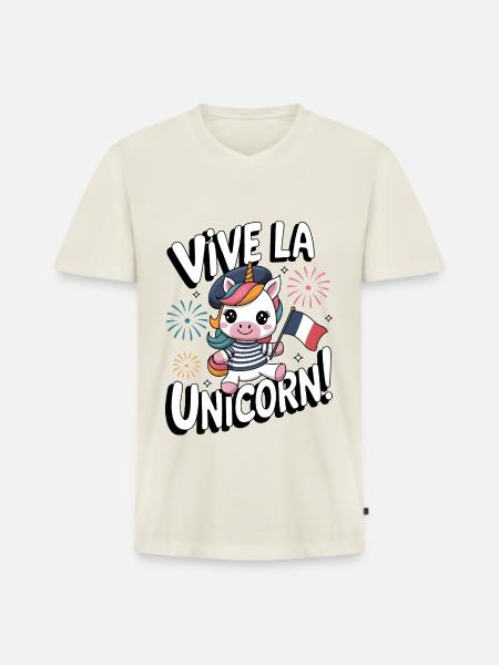 Vive La Licorne ! - T-shirt encolure en V Premium bio Homme - blanc cassé