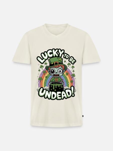 Lucky To Be Undead! - Men's Premium Organic T-shirt with V-neck - off white