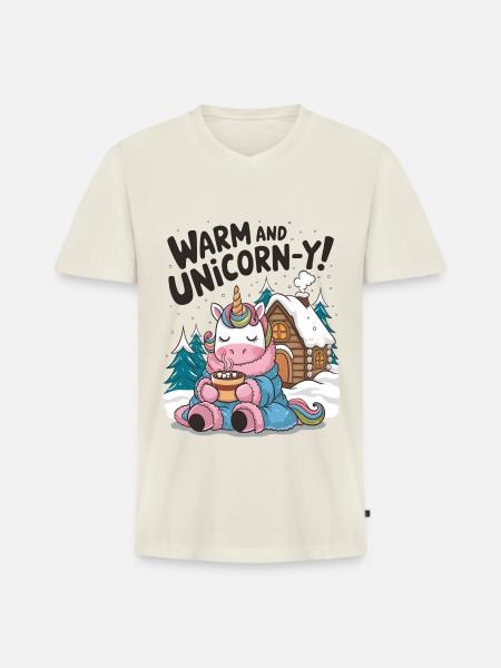 Warm And Unicorn-y! - Men's Premium Organic T-shirt with V-neck - off white