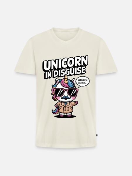 Unverkleidetes Einhorn - Männer Premium Bio T-Shirt mit V-Ausschnitt - Naturweiß