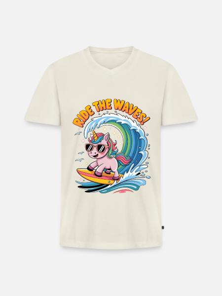 Ride The Waves! - Men's Premium Organic T-shirt with V-neck - off white