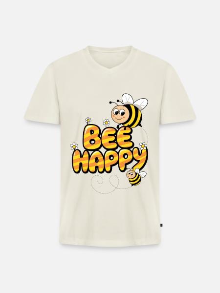 Bee Happy - Men's Premium Organic T-shirt with V-neck - off white