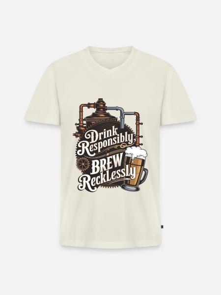Drink Responsibly, Brew Recklessly - Men's Premium Organic T-shirt with V-neck - off white