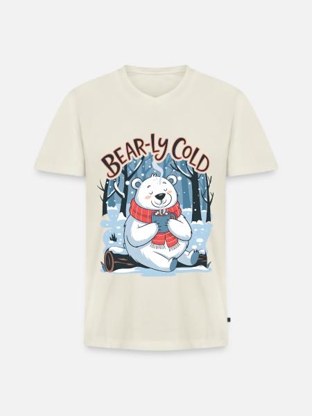 Bear-ly Cold - Men's Premium Organic T-shirt with V-neck - off white