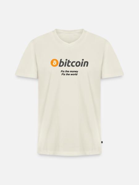 Fixthemoney - Männer Premium Bio T-Shirt mit V-Ausschnitt - Naturweiß