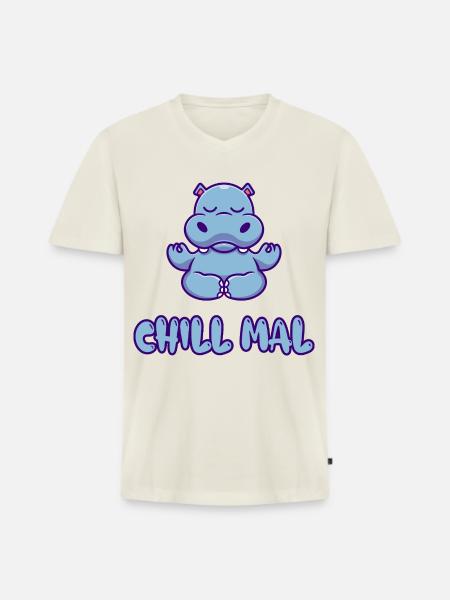 Chill Mal Hippo Meditation - Männer Premium Bio T-Shirt mit V-Ausschnitt - Naturweiß