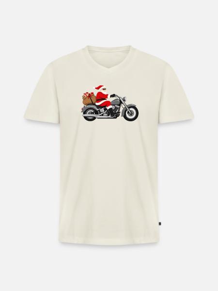Biker Weihnachtsmann Motorrad - Männer Premium Bio T-Shirt mit V-Ausschnitt - Naturweiß