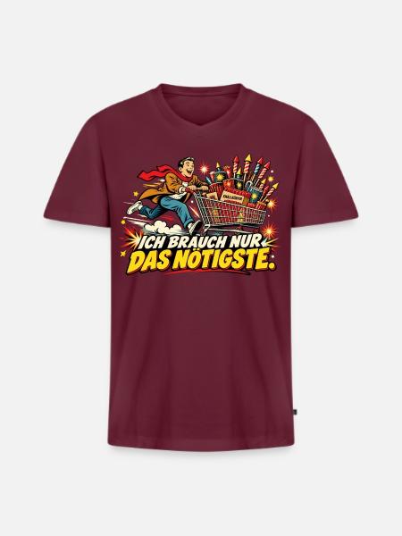 Ich brauch nur das Nötigste - Männer Premium Bio T-Shirt mit V-Ausschnitt - Burgunderrot