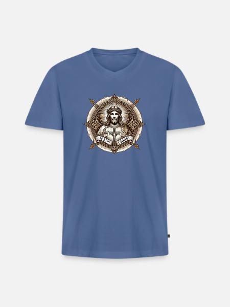 Jesus Christ Antiq Logo - Men's Premium Organic T-shirt with V-neck - stone blue