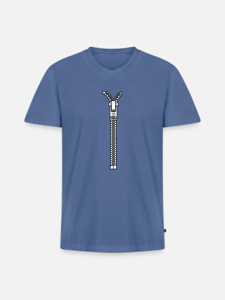 Zipper - Männer Premium Bio T-Shirt mit V-Ausschnitt - Taubenblau