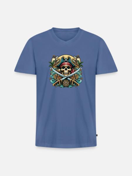 Pirate Logo - Men's Premium Organic T-shirt with V-neck - stone blue