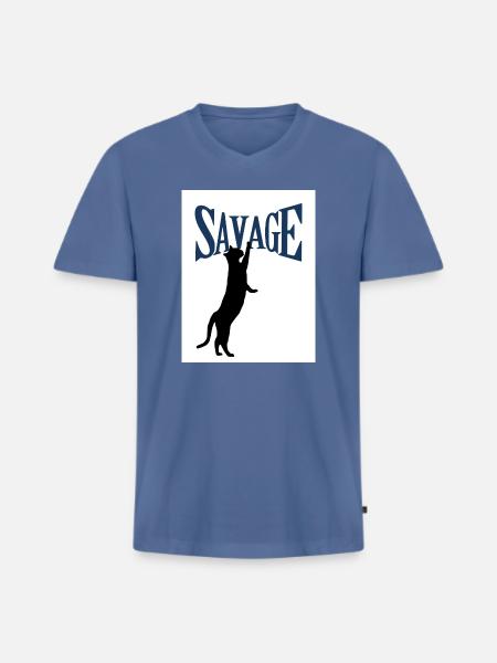 Wildkatze in Silhouette - Männer Premium Bio T-Shirt mit V-Ausschnitt - Taubenblau