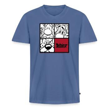 Asterix & Obelix & Idefix Porträt - Männer Premium Bio T-Shirt mit V-Ausschnitt - Taubenblau - Vorne - Nico (187cm)