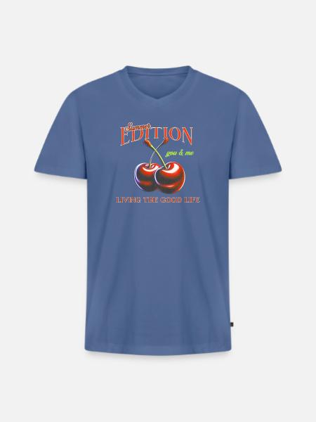 Summer Edition – Sweet & Juicy - Männer Premium Bio T-Shirt mit V-Ausschnitt - Taubenblau