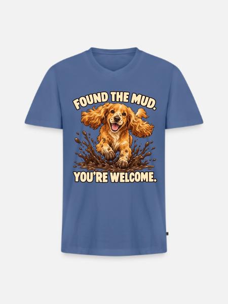 Cocker Spaniel fand den Schlamm - Männer Premium Bio T-Shirt mit V-Ausschnitt - Taubenblau