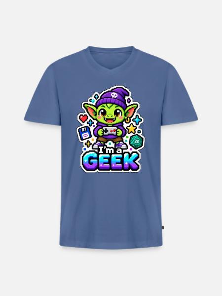 ICH BIN EIN NERD - Goblinspieler - Männer Premium Bio T-Shirt mit V-Ausschnitt - Taubenblau