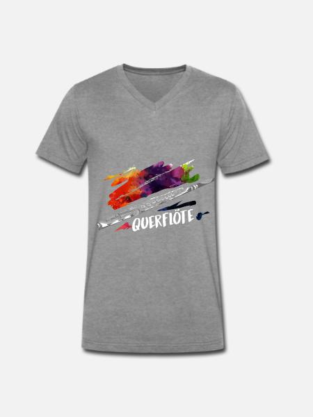Strahlende Querflöte Jazzorchester - Männer Premium Bio T-Shirt mit V-Ausschnitt - Dunkelgrau meliert - Vorne