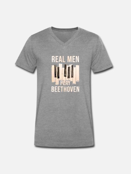 Beethoven - T-shirt encolure en V Premium bio Homme - gris foncé chiné