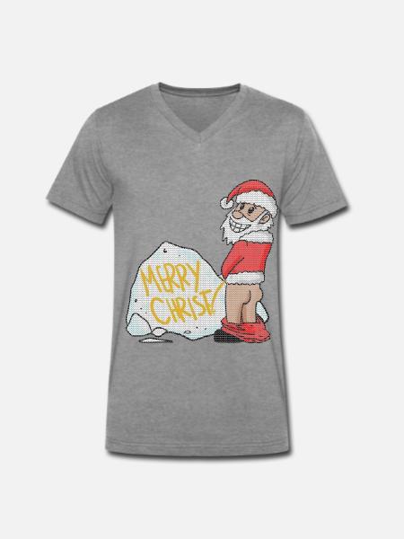 Noël laid drôle - T-shirt encolure en V Premium bio Homme - gris foncé chiné