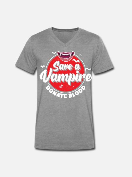 Beschütze Vampire Spende Blut - Männer Premium Bio T-Shirt mit V-Ausschnitt - Dunkelgrau meliert