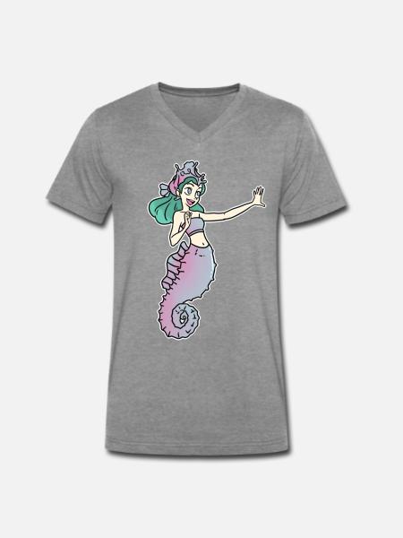 Anmutige Seepferdchen Prinzessin - Männer Premium Bio T-Shirt mit V-Ausschnitt - Dunkelgrau meliert