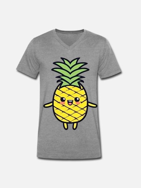 Cheerful Pineapple Cartoon Charm - Men's Premium Organic T-shirt with V-neck - dark heather grey