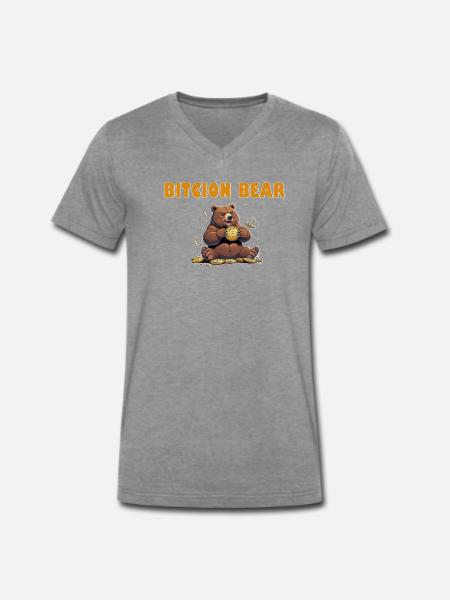 Bitcoin Bär  - Männer Premium Bio T-Shirt mit V-Ausschnitt - Dunkelgrau meliert