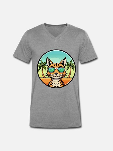Ocicat Breed Cartoon Sunglasses Beach - Men's Premium Organic T-shirt with V-neck - dark heather grey