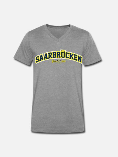 Saarbrücken - Männer Premium Bio T-Shirt mit V-Ausschnitt - Dunkelgrau meliert