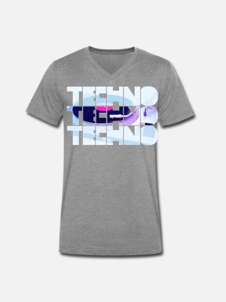 Techno Neon Grid Design - Männer Premium Bio T-Shirt mit V-Ausschnitt - Dunkelgrau meliert