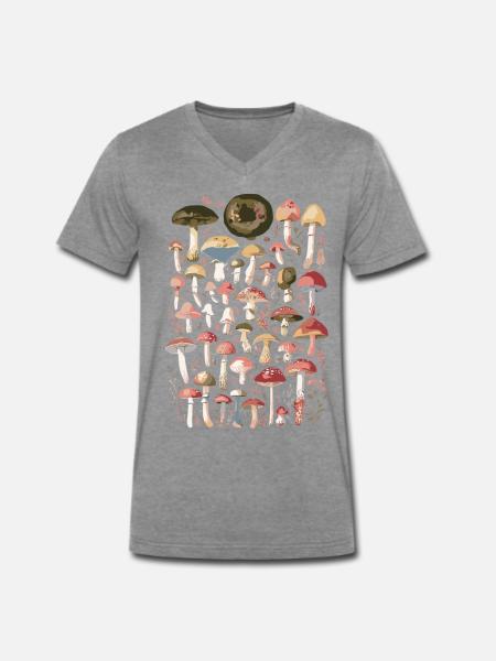 Pilze Waldpilze Pilzsammler - Männer Premium Bio T-Shirt mit V-Ausschnitt - Dunkelgrau meliert