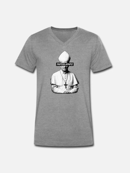 Papperlapapst - Männer Premium Bio T-Shirt mit V-Ausschnitt - Dunkelgrau meliert