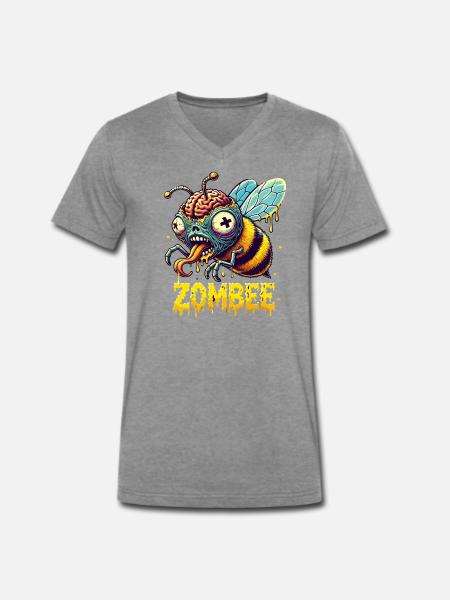 Zombee - Männer Premium Bio T-Shirt mit V-Ausschnitt - Dunkelgrau meliert