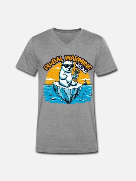 Global Warming Rocks - Männer Premium Bio T-Shirt mit V-Ausschnitt - Dunkelgrau meliert