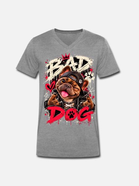 Bad Dog Street Bulldog - Männer Premium Bio T-Shirt mit V-Ausschnitt - Dunkelgrau meliert