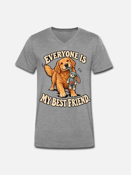 Freundlicher Golden Retriever - Männer Premium Bio T-Shirt mit V-Ausschnitt - Dunkelgrau meliert