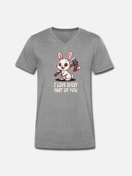 Süßer Killer-Hase - Männer Premium Bio T-Shirt mit V-Ausschnitt - Dunkelgrau meliert