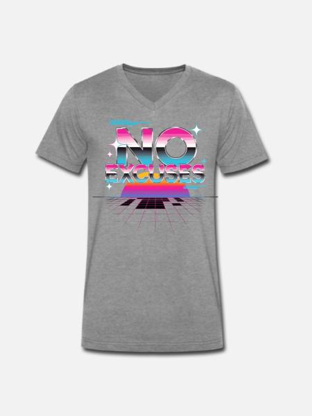 No Excuses Motivationsspruch Synthwave - Männer Premium Bio T-Shirt mit V-Ausschnitt - Dunkelgrau meliert