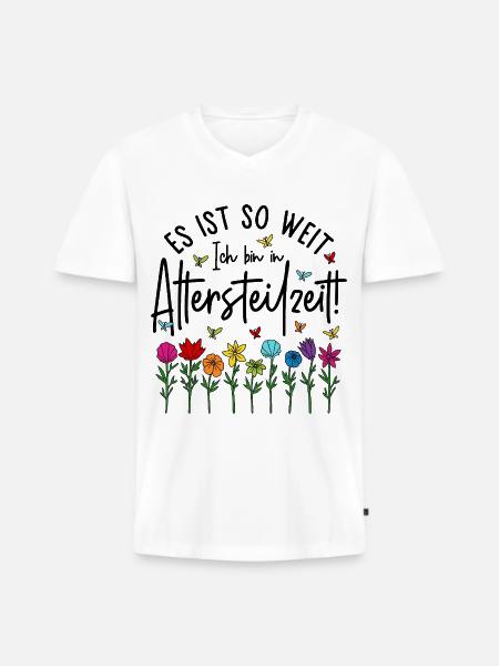 Es ist soweit Ich bin in Altersteilzeit - Blumen - Männer Premium Bio T-Shirt mit V-Ausschnitt - Weiß