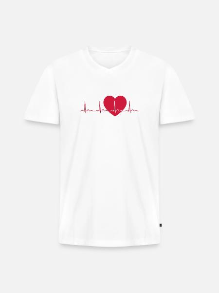 Heartbeat ECG Line Medical Pulse Wave Icon Vector - Men's Premium Organic T-shirt with V-neck - white