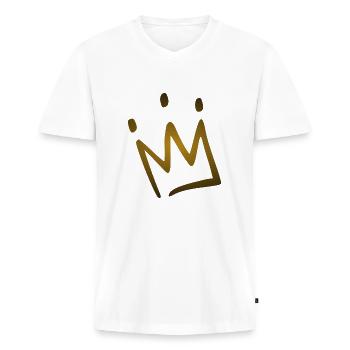 Krone - Männer Premium Bio T-Shirt mit V-Ausschnitt - Weiß - Vorne - Nico (187cm)