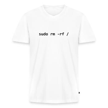 sudo rm rf - Men's Premium Organic T-shirt with V-neck - white - Front - Nico (187cm)