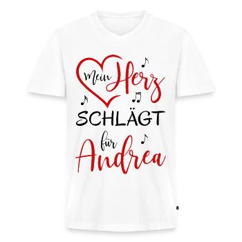 Mein Herz schlägt für Andrea - Männer Premium Bio T-Shirt mit V-Ausschnitt - Weiß - Vorne - Nico (187cm)