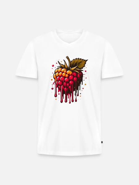 Two-tone dripping raspberry - Men's Premium Organic T-shirt with V-neck - white