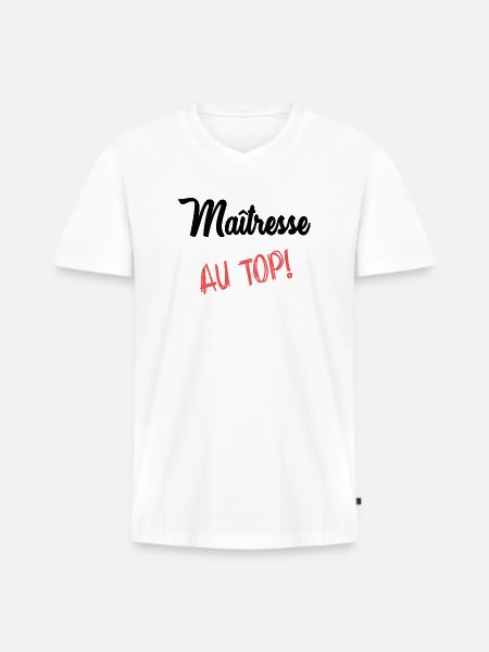 MISTRESS - Men's Premium Organic T-shirt with V-neck - white