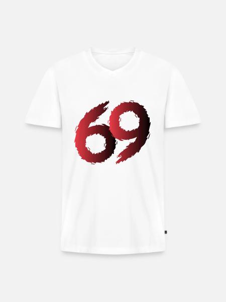 69 Symbol Zahl Neunundsechzig - Männer Premium Bio T-Shirt mit V-Ausschnitt - Weiß