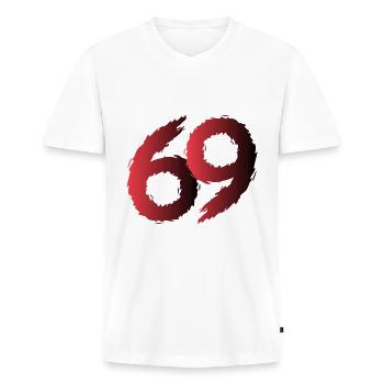 69 Symbol Zahl Neunundsechzig - Männer Premium Bio T-Shirt mit V-Ausschnitt - Weiß - Vorne - Nico (187cm)